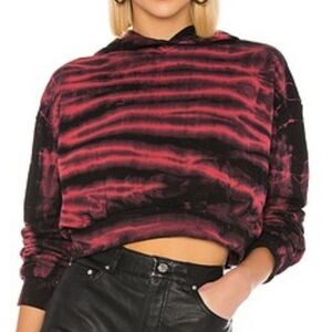 FRANKIE B Kylie Cropped Hoodie in Red & Black Tie Dye Sz S